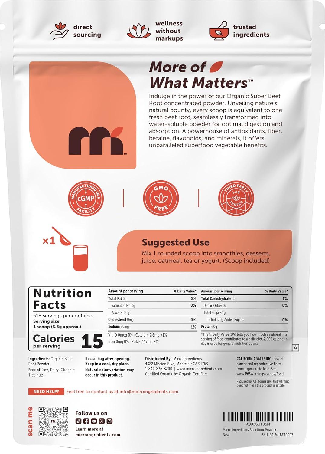 image:imageMicro Ingredients Organic Beet Root Powder 4 Pounds Cold Pressed Water Soluble High Concentrated Raw Beetroot Supplement Natural Nitric Oxide Superfood Drink Mix NonGMO Vegan Friendly64 Ounce Pack of 1