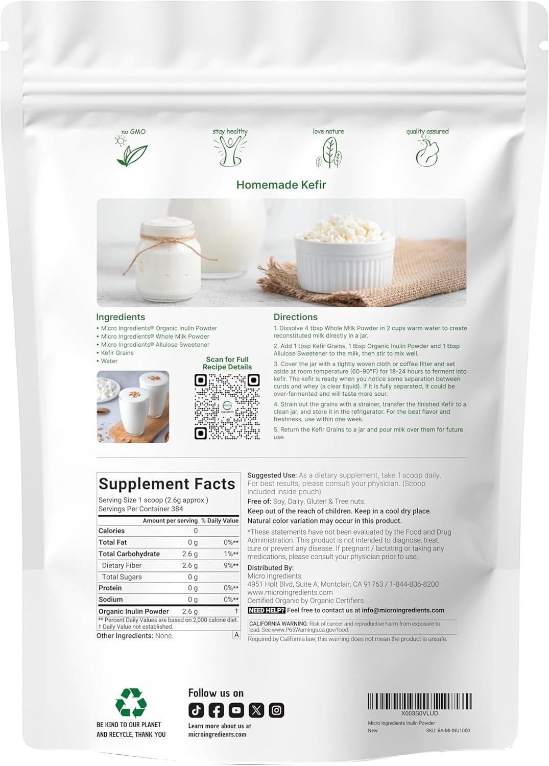 image:imageMicro Ingredients Organic Inulin FOS Fiber Powder 22 lbs Quick WaterSoluble Prebiotic Natural Fiber for Smoothies amp Drinks Vegan Friendly Dissolves Clear22 Pound Pack of 1