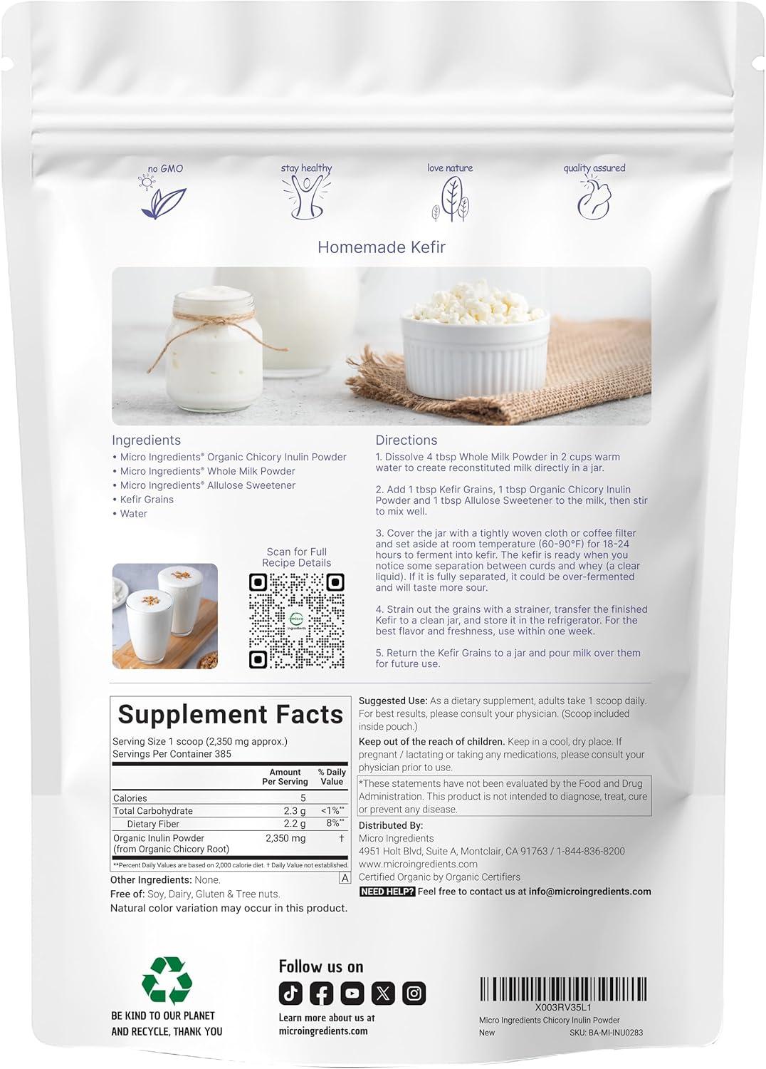 image:imageMicro Ingredients Organic Inulin Fiber Powder 2lb Natural Prebiotic to Support Digestive amp Gut Health Soluble Easily Digestible Unflavored Vegan