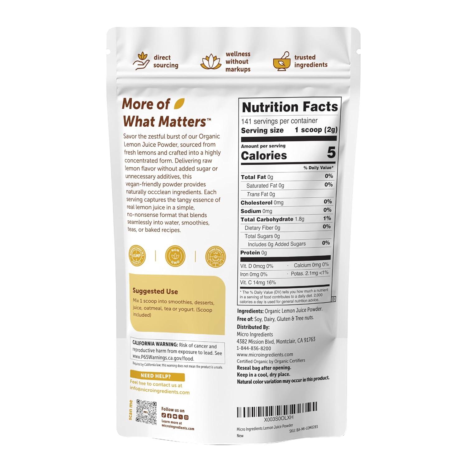 image:imageMicro Ingredients Organic Lemon Juice Powder 2 Pack ColdPressed Lemon Source Natural Vitamin C No Sugar or Additives Great for Drinks Smoothies amp Beverages NonGMO Vegan Friendly10 Ounce Pack of 2
