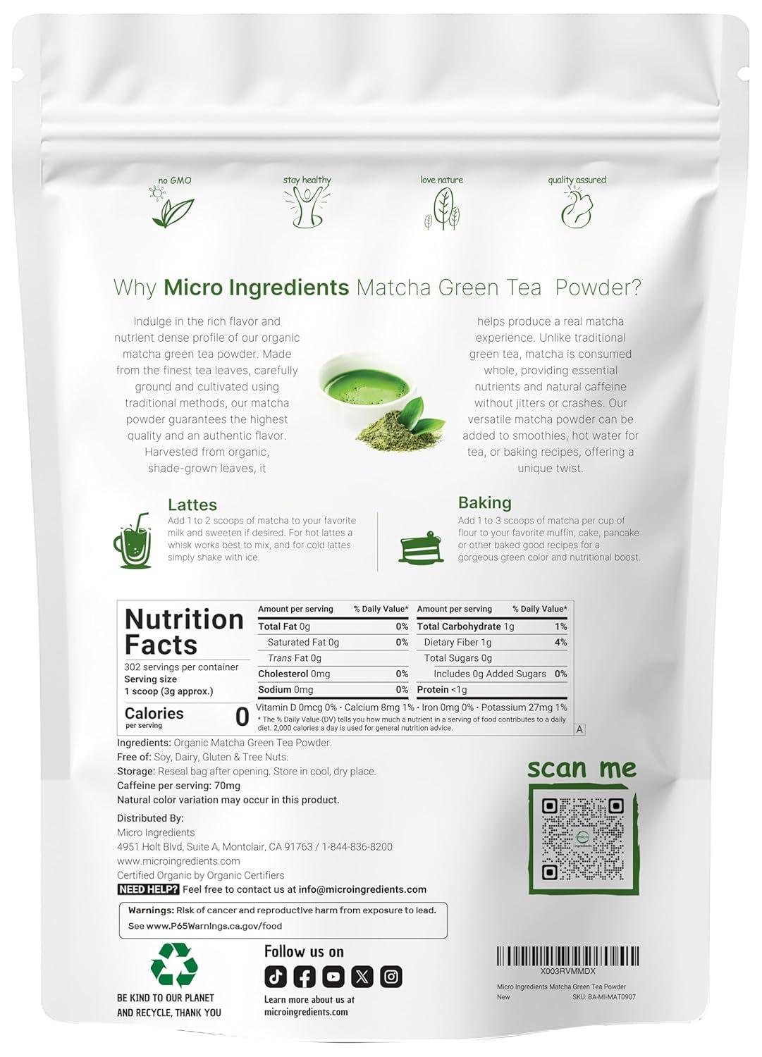 image:imageMicro Ingredients Organic Matcha Green Tea Powder 2 lb First Harvest Culinary Grade from Japan 100 Pure amp Unflavored Great for Tea Latte amp Smoothies NonGMO 0 Calories EcoFriendly Packaging32 Ounce Pack of 1