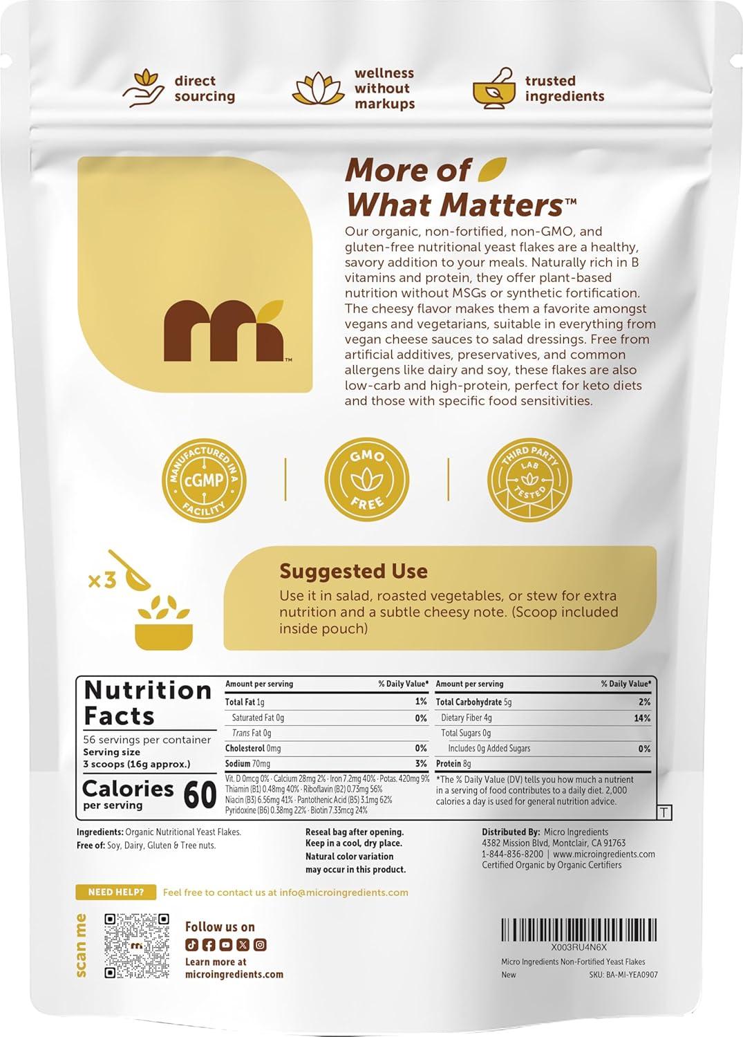 image:imageMicro Ingredients Organic NonFortified Nutritional Yeast Flakes 2 Pounds Vegan Protein B Vitamins amp Betaglucans Keto Friendly Dairy Free Cheese Substitute NonGMO Gluten Free