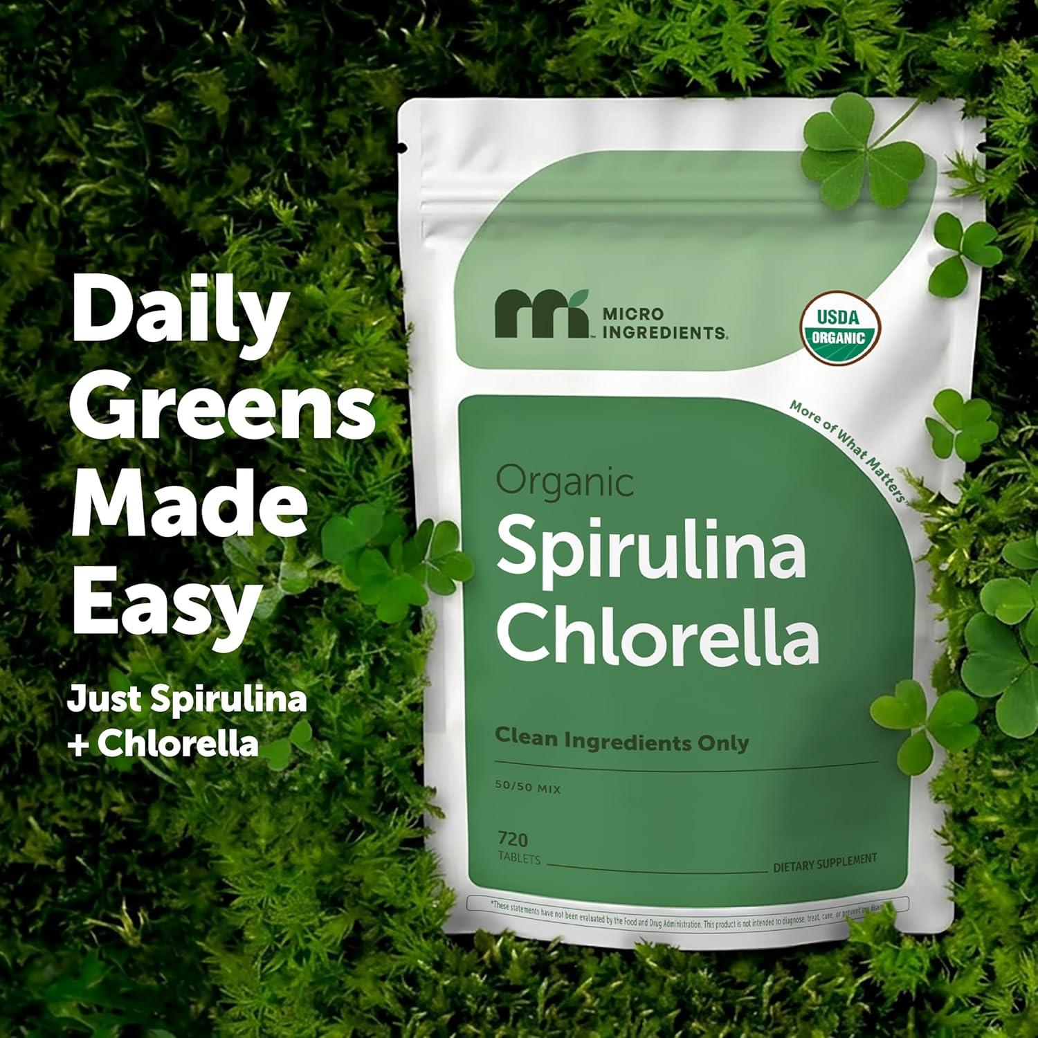 image:imageMicro Ingredients Organic Spirulina Chlorella Tablets 720 Count 4 Month Supply 5050 Algae Blend Broken Cell Wall NonGMO Filler Free