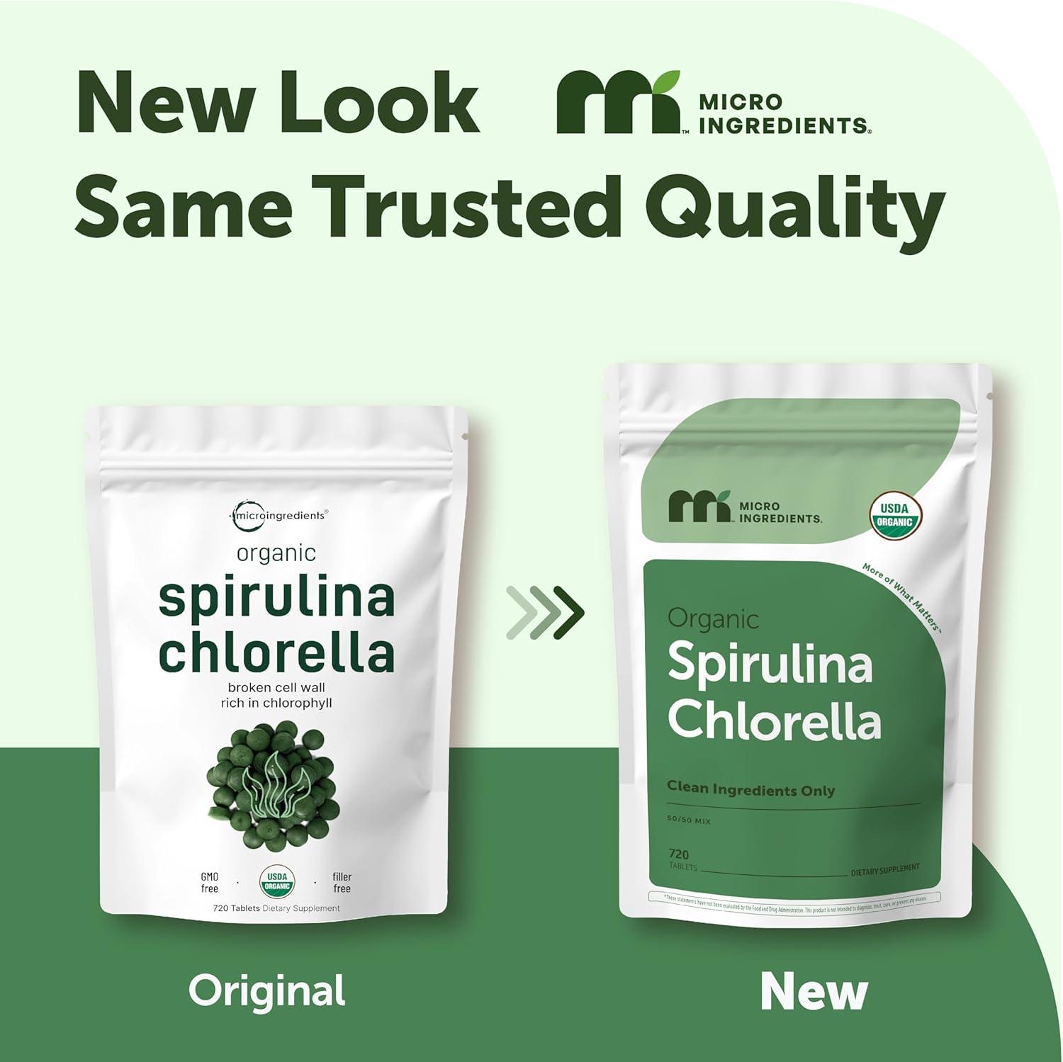 image:imageMicro Ingredients Organic Spirulina Chlorella Tablets 720 Count 4 Month Supply 5050 Algae Blend Broken Cell Wall NonGMO Filler Free