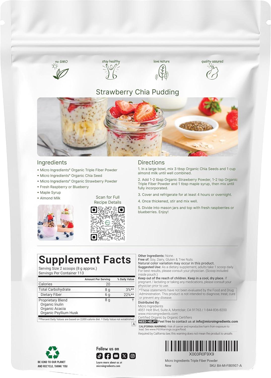 image:imageMicro Ingredients Organic Triple Fiber Powder 2lb Natural Prebiotic to Support Digestive amp Gut Health Soluble Easily Digestible Unflavored Vegan