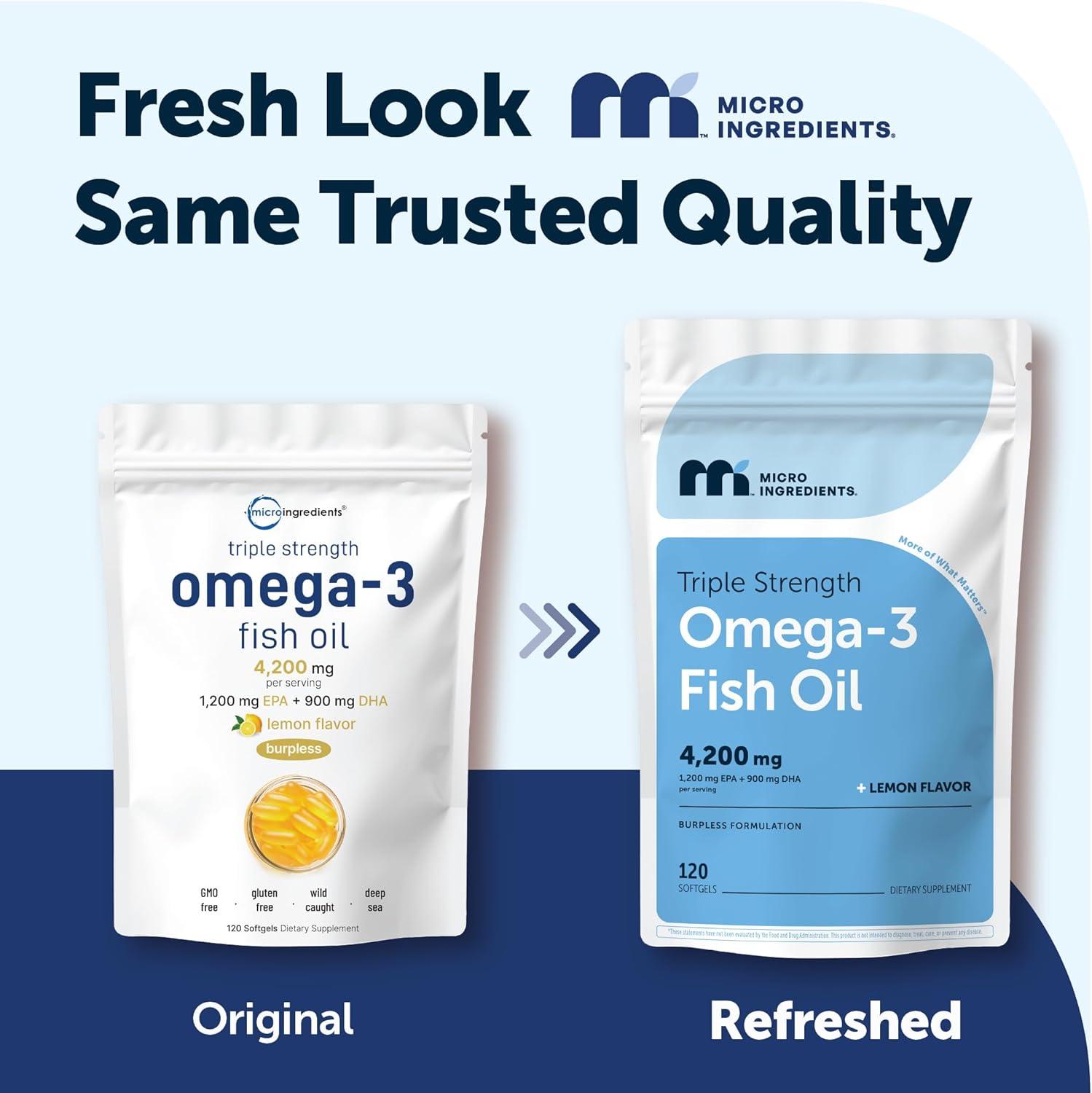 image:imageMicro Ingredients Triple Strength Omega 3 Fish Oil Supplements 4200mg Per Serving 240 Softgels Lemon Flavored Burpless EPA 1200mg DHA 900mg Deep Sea Fish120 Count Pack of 1