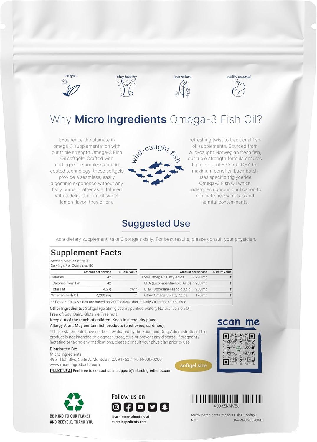 image:imageMicro Ingredients Triple Strength Omega 3 Fish Oil Supplements 4200mg Per Serving 240 Softgels Lemon Flavored Burpless EPA 1200mg DHA 900mg Deep Sea Fish240 Count Pack of 1