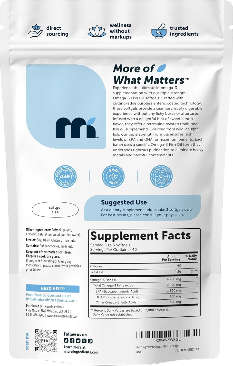 image:imageMicro Ingredients Triple Strength Omega 3 Fish Oil Supplements 4200mg Per Serving 240 Softgels Lemon Flavored Burpless EPA 1200mg DHA 900mg Deep Sea Fish120 Count Pack of 1
