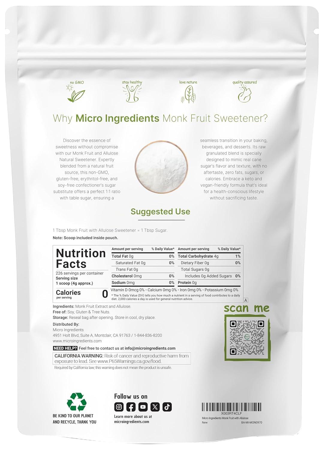 image:imageMonk Fruit Sweetener with Allulose 2 lbs No Erythritol No Aftertaste 11 White Sugar Substitute Keto amp Vegan Friendly Zero Calorie Great for Drinks Coffee Tea Cookies NonGMO
