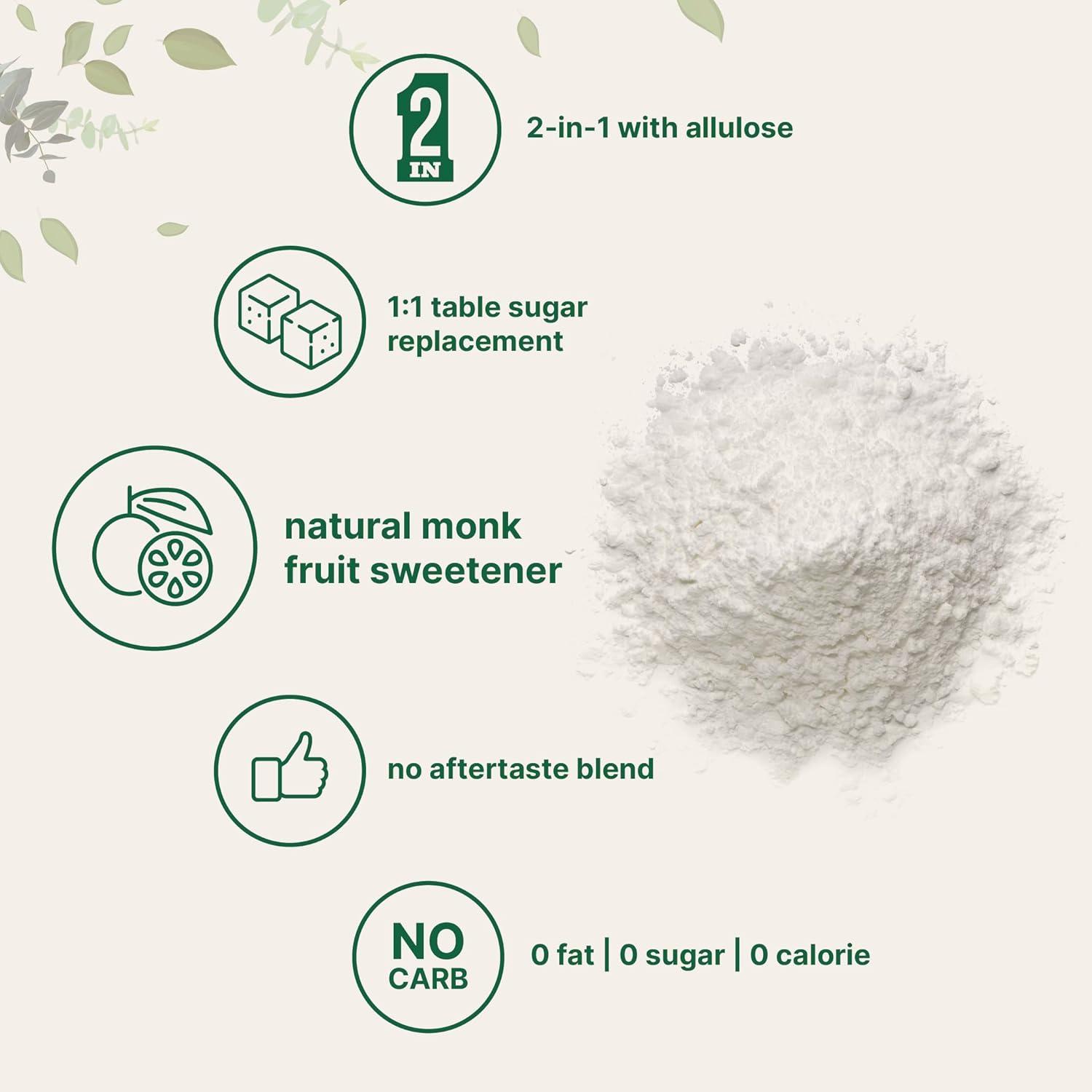 image:imageMonk Fruit Sweetener with Allulose 2 lbs No Erythritol No Aftertaste 11 White Sugar Substitute Keto amp Vegan Friendly Zero Calorie Great for Drinks Coffee Tea Cookies NonGMO