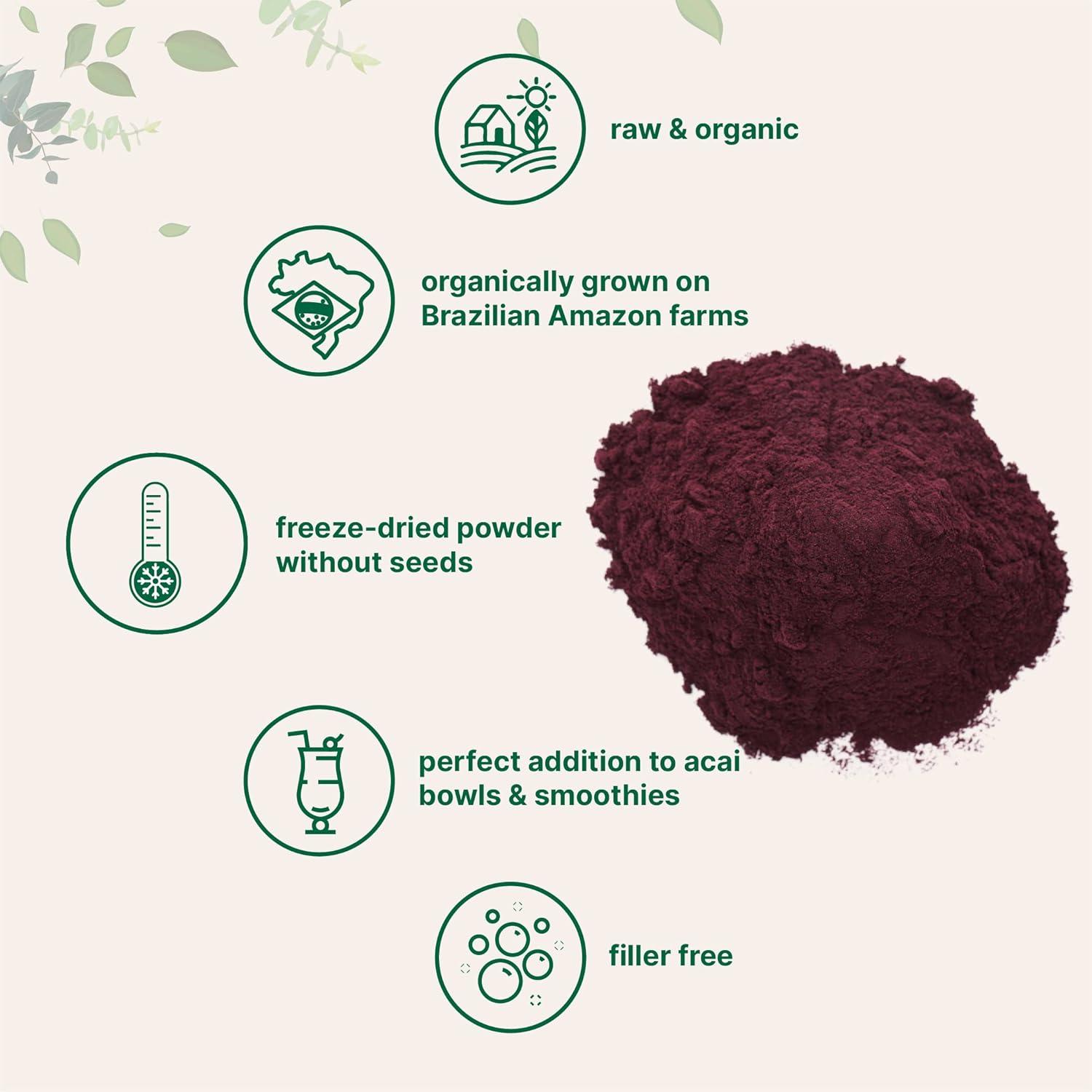 image:imageOrganic Acai Powder 8oz 100 Natural Fruit Powder FreezeDried Brazilian Wildberry Source No Sugar amp Additives Great Flavor for Drinks Smoothie amp Beverages NonGMO amp Vegan Friendly