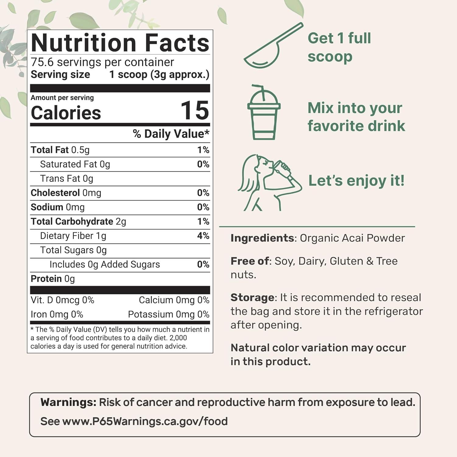 image:imageOrganic Acai Powder 8oz 100 Natural Fruit Powder FreezeDried Brazilian Wildberry Source No Sugar amp Additives Great Flavor for Drinks Smoothie amp Beverages NonGMO amp Vegan Friendly