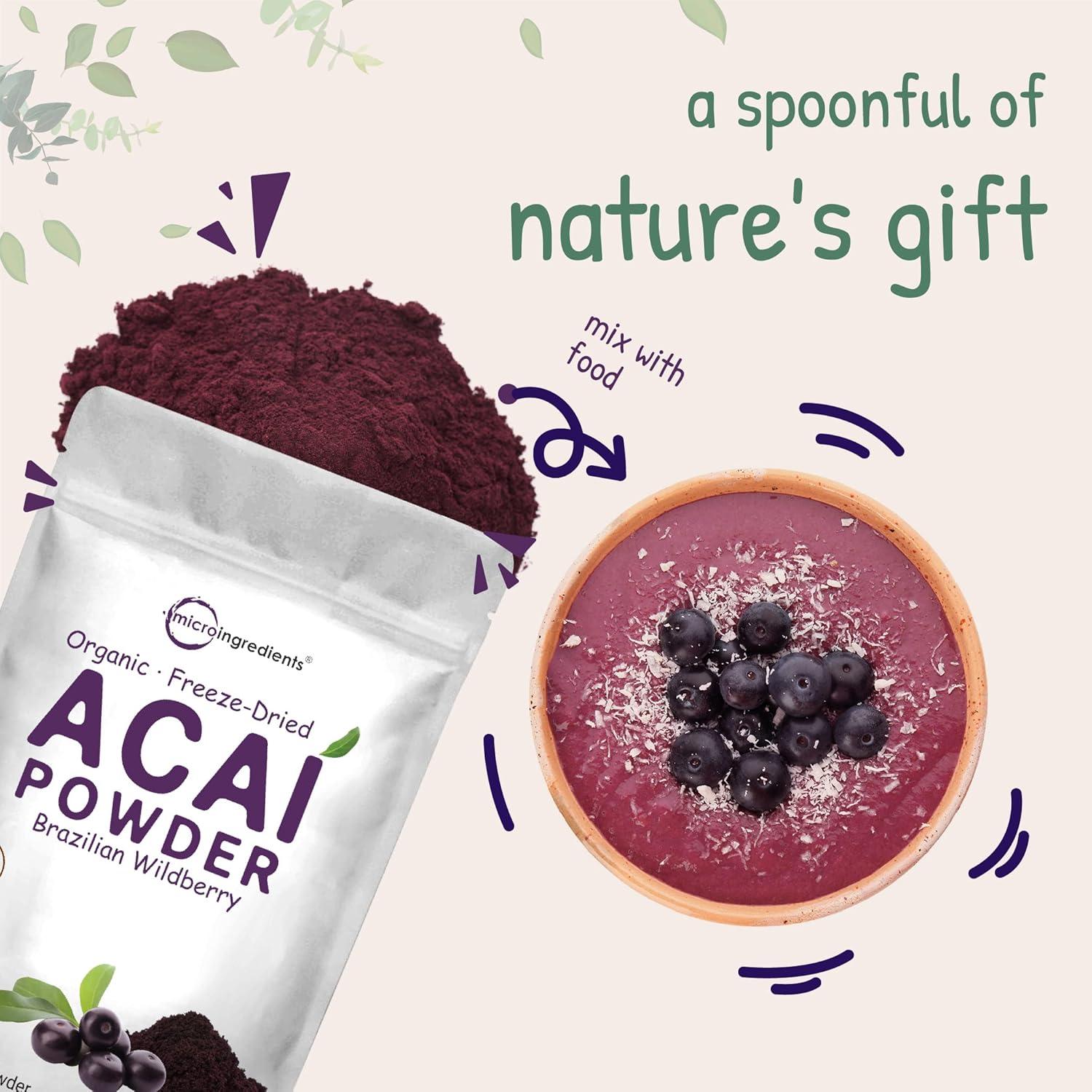 image:imageOrganic Acai Powder 8oz 100 Natural Fruit Powder FreezeDried Brazilian Wildberry Source No Sugar amp Additives Great Flavor for Drinks Smoothie amp Beverages NonGMO amp Vegan Friendly