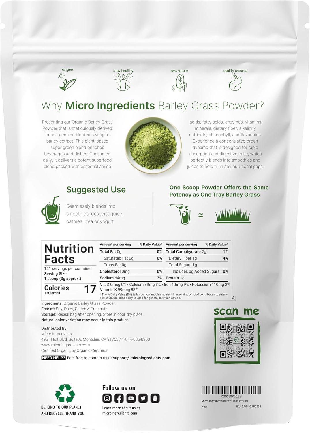 image:imageOrganic Barley Grass Powder 16 Ounces US Grown Rich in Vitamins Minerals Fibers amp Antioxidants Superfood Greens Mix for Immune Health and Digestion Support NonGMO