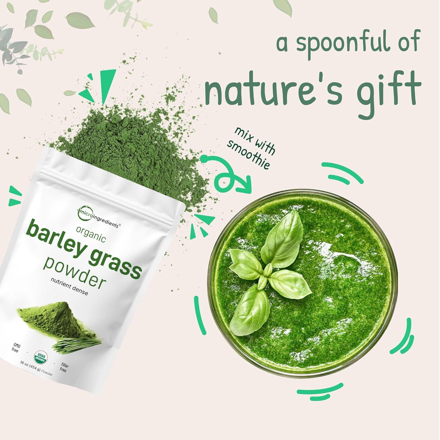 image:imageOrganic Barley Grass Powder 16 Ounces US Grown Rich in Vitamins Minerals Fibers amp Antioxidants Superfood Greens Mix for Immune Health and Digestion Support NonGMO