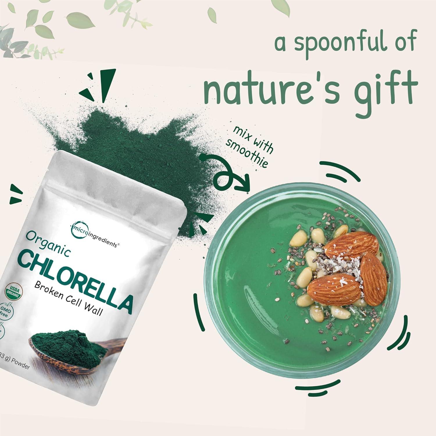 image:imageOrganic Chlorella Powder 10 Ounce Broken Cell Wall Rich in Vegan Proteins amp Vitamins Raw Bulk Premium Chlorella Supplement Vegan Friendly NonIrradiation