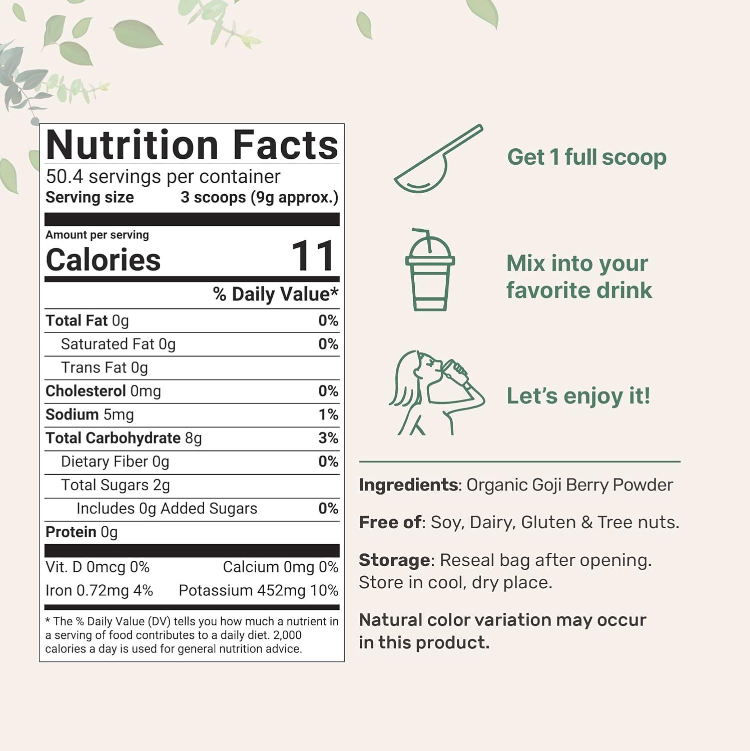 image:imageOrganic Goji Powder 16 Ounces 100 Natural Fruit Source FreezeDried Berries Sulfate amp Additive Free Great Flavor for Drinks Snacks amp Beverages NonGMO amp Vegan