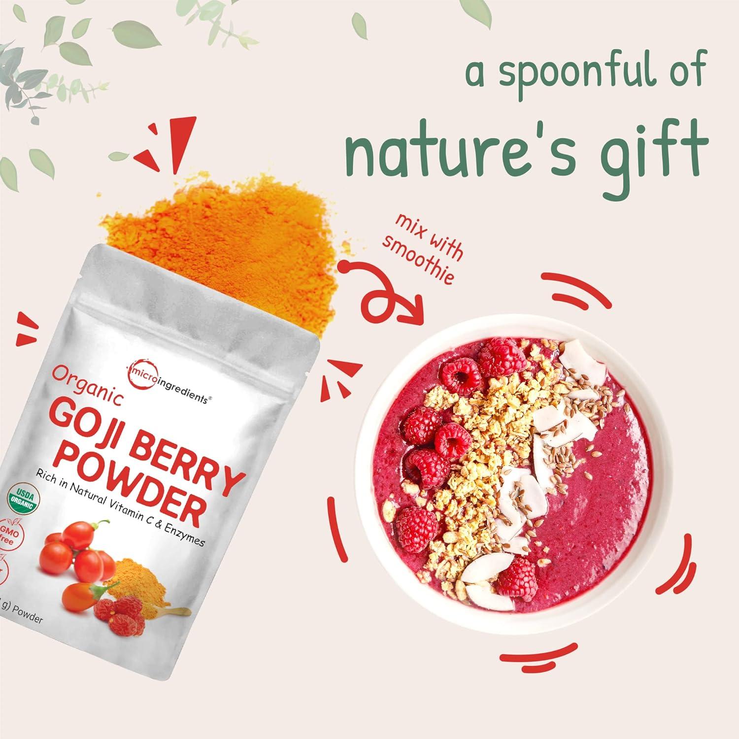 image:imageOrganic Goji Powder 16 Ounces 100 Natural Fruit Source FreezeDried Berries Sulfate amp Additive Free Great Flavor for Drinks Snacks amp Beverages NonGMO amp Vegan