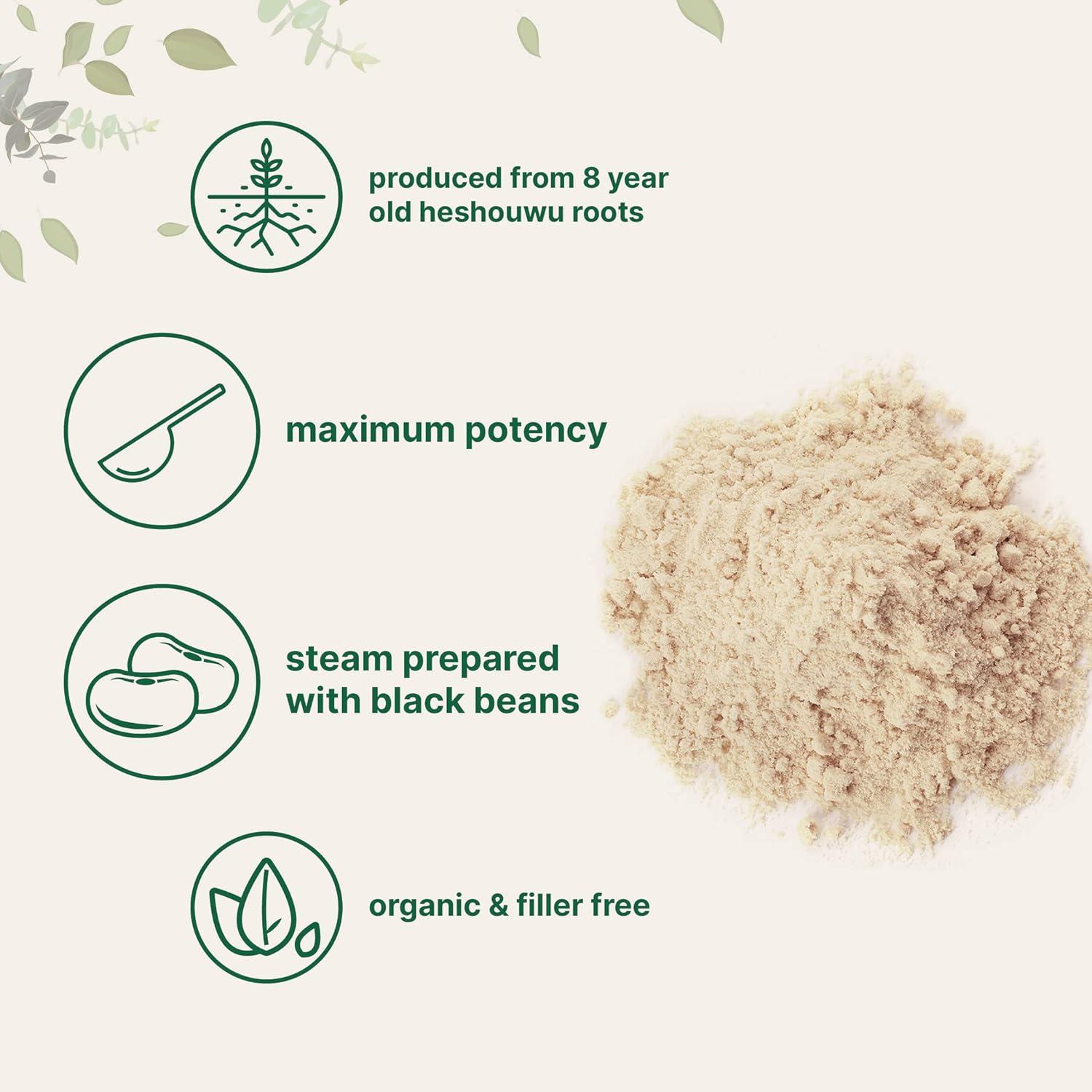 image:imageOrganic He Shou Wu Pure Fo Ti Extract Powder 6 Ounce Prepared Foti Steaming with Black Bean Traditional Anti Aging Herb Promotes Hair Health and Antioxidant Filler Free and No GMOs