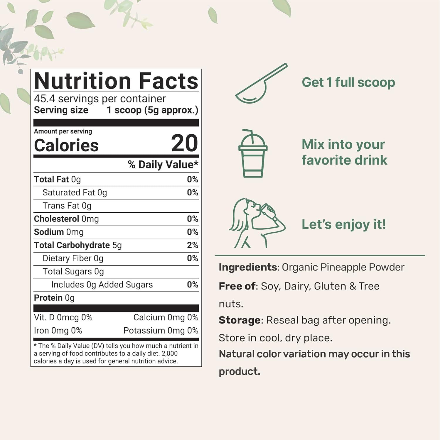 image:imageOrganic Pineapple Powder 8oz 100 Natural Fruit Powder FreezeDried Pineapples Source No Sugar amp Additives Great Flavor for Drinks Smoothie amp Beverages NonGMO amp Vegan Friendly