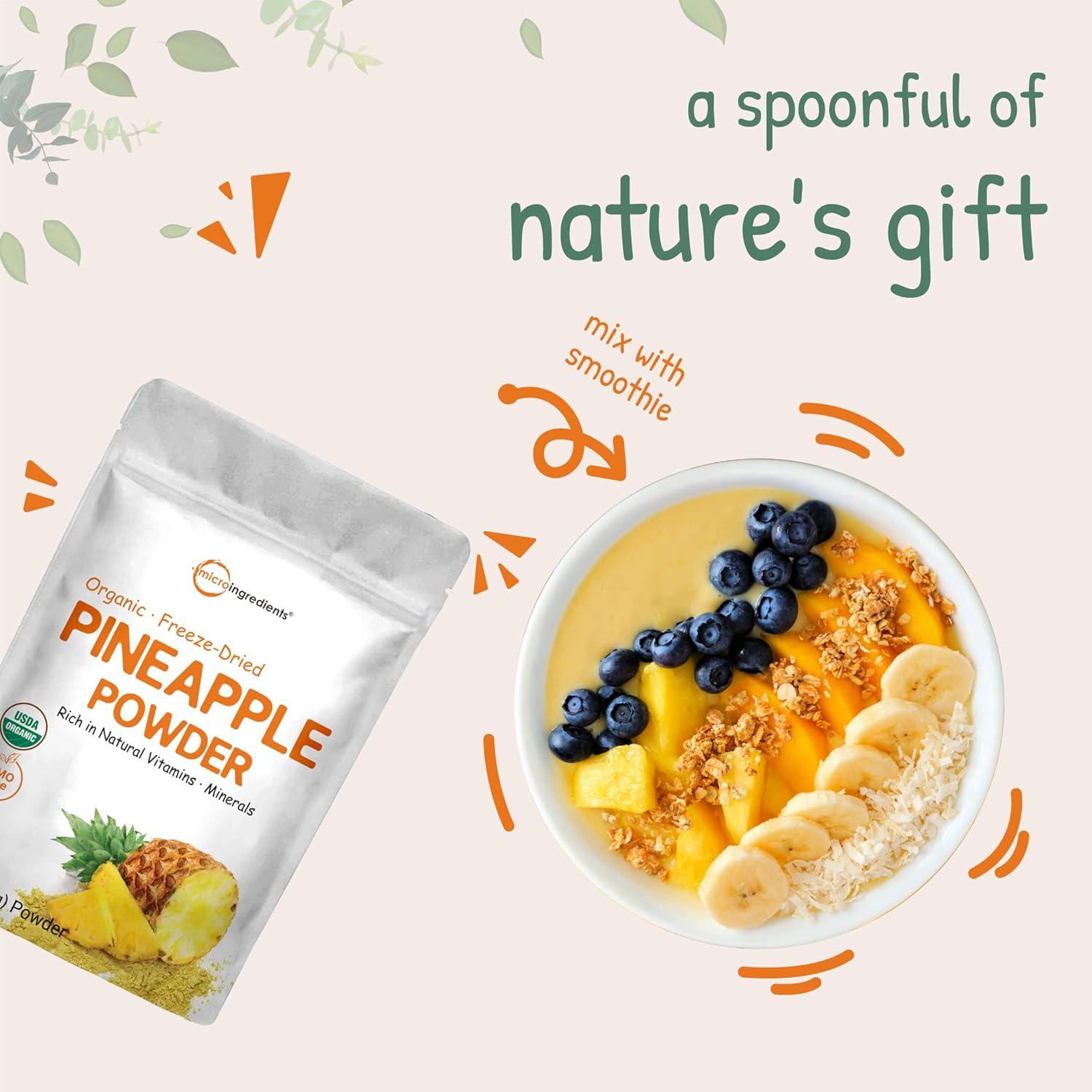 image:imageOrganic Pineapple Powder 8oz 100 Natural Fruit Powder FreezeDried Pineapples Source No Sugar amp Additives Great Flavor for Drinks Smoothie amp Beverages NonGMO amp Vegan Friendly