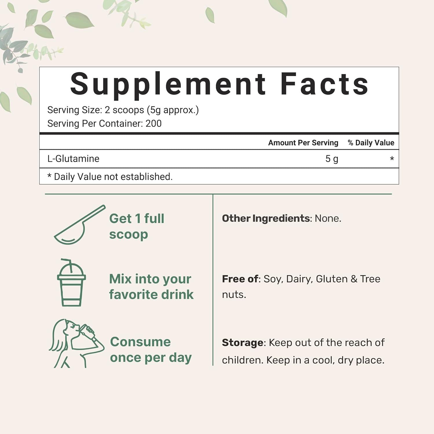 image:imagePure LGlutamine Powder 22lbs 1kg Free Form Amino Acid Unflavored Glutamine Supplement NonGMO Vegan Friendly