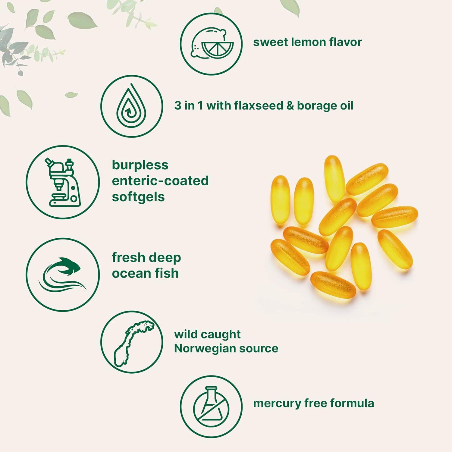 image:imageUltra Omega 369 3600mg Per Serving 300 Burpless Softgels Lemon Flavor Blend of Fish Flaxseed Borage Oils Bioavailable Source NonGMO No Gluten Mercury Free