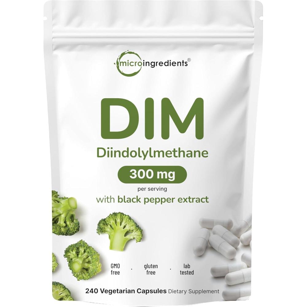 image:imageDIM Active Supplement DIM 300mg 240 Veggie Capsules 8Month Supply 2 in 1 Formula Estrogen Metabolism Premium DIMPlus Broccoli Extract Supplement With Black Pepper for Better Absorption