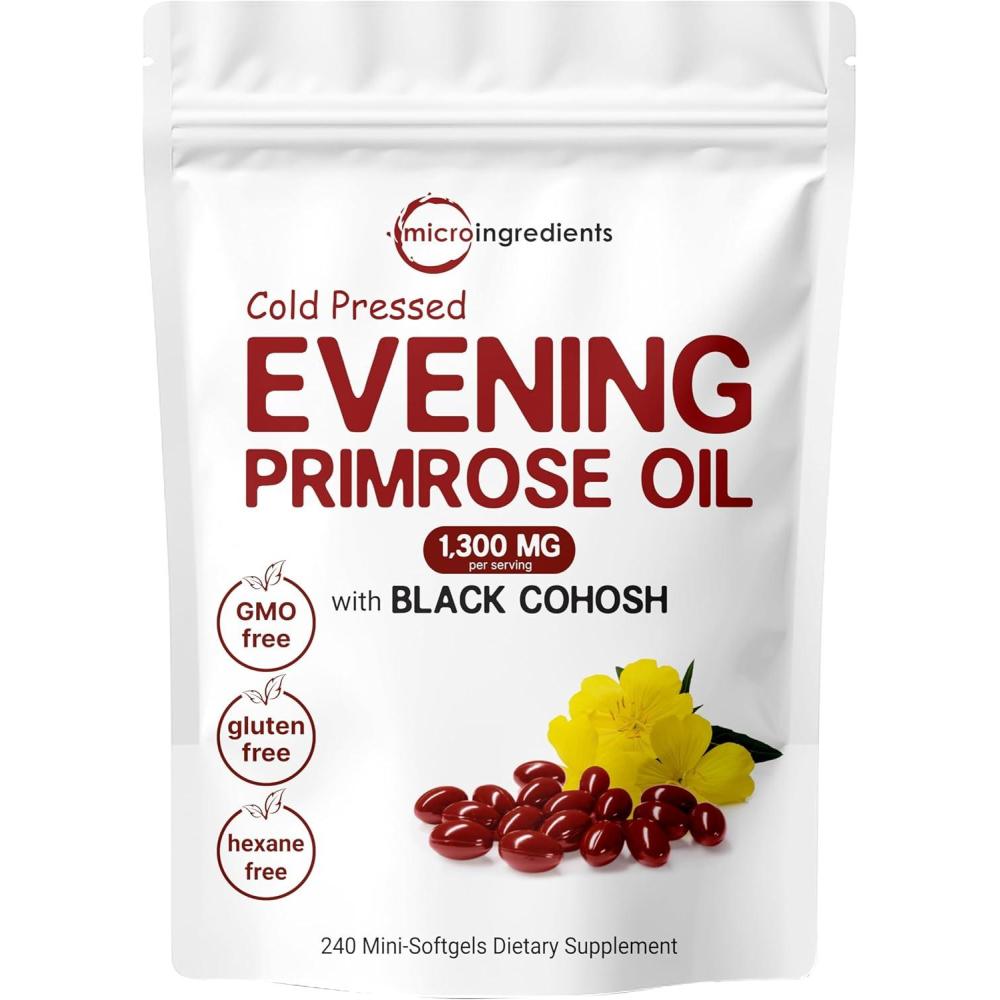 image:imageEvening Primrose Oil 1300mg Per Serving 240 Softgels Enhanced with 40mg Black Cohosh Extract Cold Pressed 10 Active GLA NonGMO No Gluten Easy to Swallow