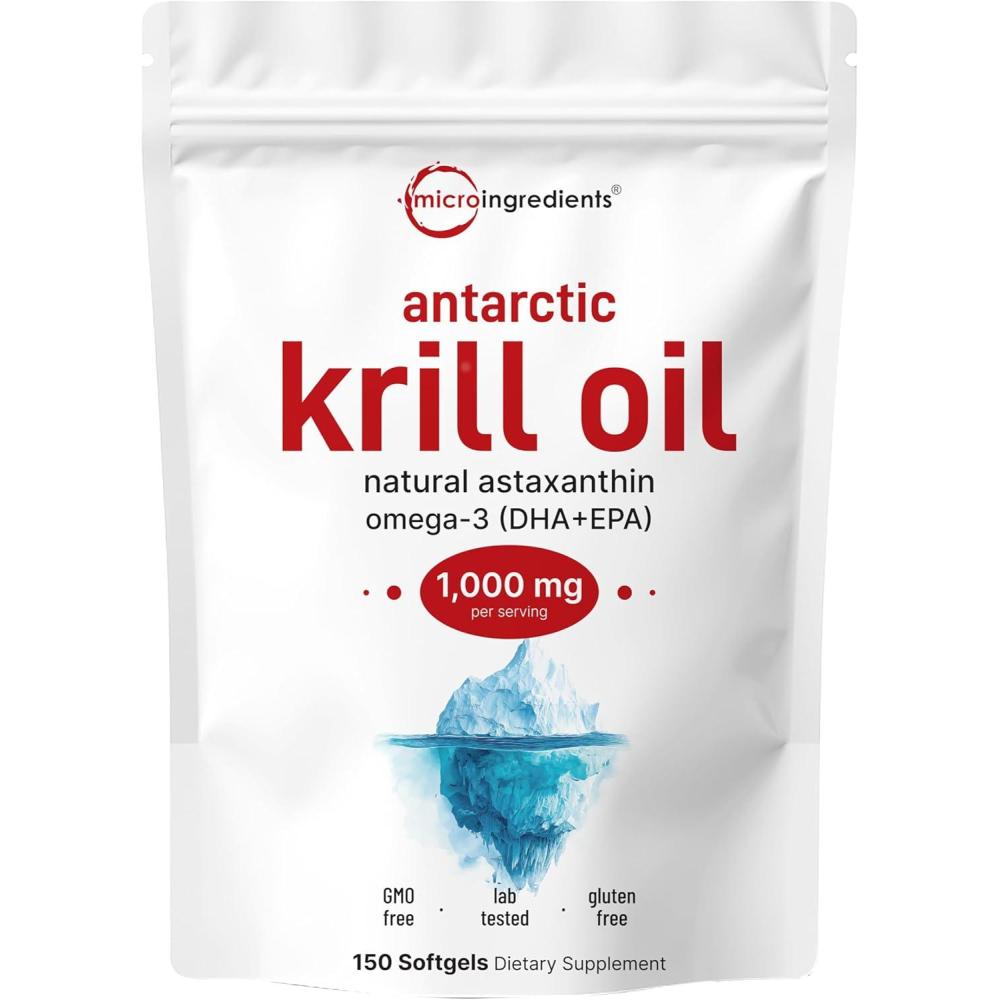 image:imageMicro Ingredients Antarctic Krill Oil Supplement 1000mg Per Serving 300 SoftGels Rich in Omega3s EPA DHA amp Natural Astaxanthin Supports Immune System amp Brain Health Easy to Swallow150 Count Pack of 1