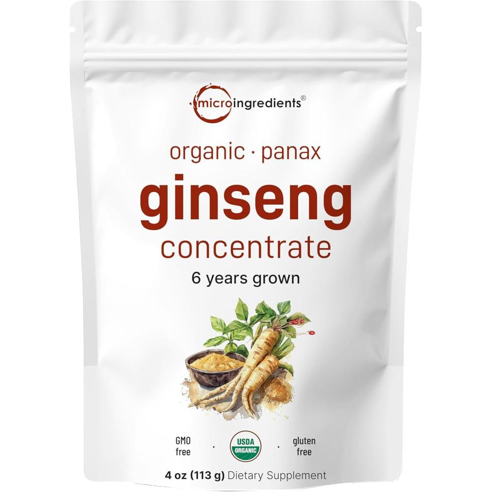 image:imageMicro Ingredients Maximum Strength Organic Korean Ginseng Root 2001 Powder 4 Ounce Red Panax Ginseng Powder Active Ginsenosides Vegan Friendly