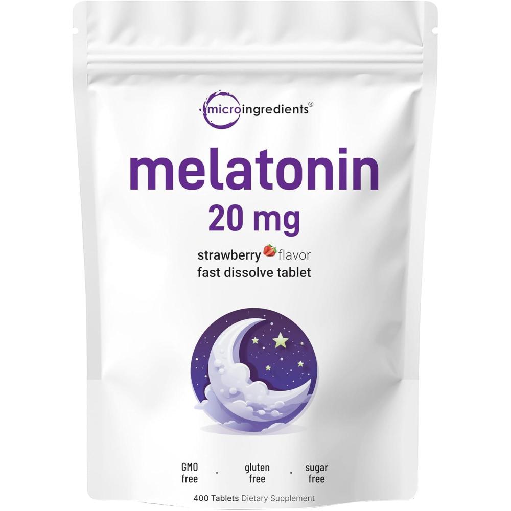 image:imageMicro Ingredients Melatonin 20mg 400 Tablets Strawberry Flavor Fast Dissolve 100 Drug Free Vegetarian Friendly NonGMO No Gluten Sugar Free
