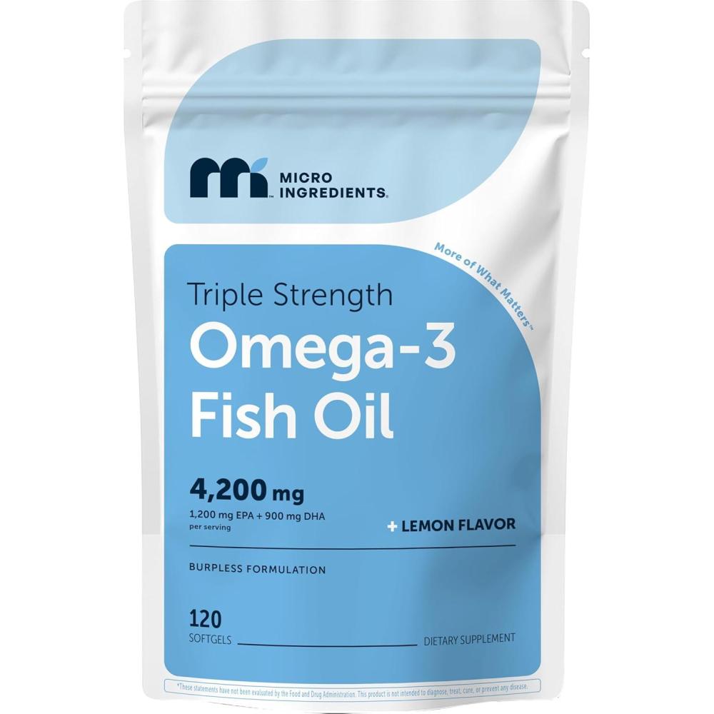 image:imageMicro Ingredients Triple Strength Omega 3 Fish Oil Supplements 4200mg Per Serving 240 Softgels Lemon Flavored Burpless EPA 1200mg DHA 900mg Deep Sea Fish120 Count Pack of 1