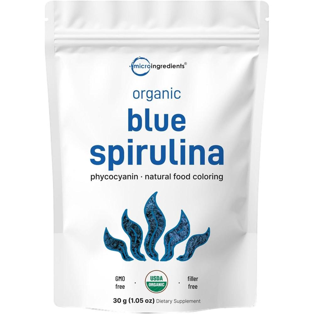 image:imageOrganic Blue Spirulina Powder Phycocyanin Extract 60 Servings No Fishy Smell 100 Vegan Protein from BlueGreen Algae Natural Luminous Food Coloring for Smoothies Baking Drinks amp Cooking106 Ounce Pack of 1