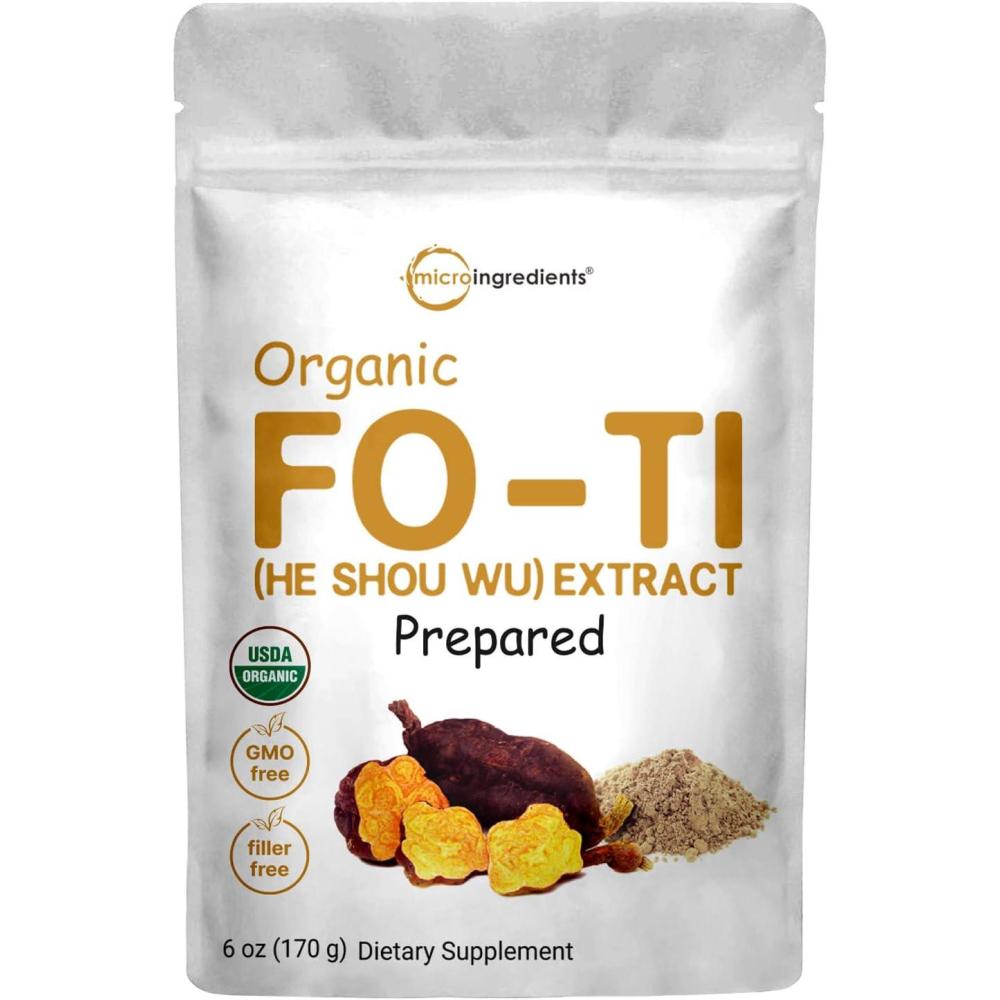 image:imageOrganic He Shou Wu Pure Fo Ti Extract Powder 6 Ounce Prepared Foti Steaming with Black Bean Traditional Anti Aging Herb Promotes Hair Health and Antioxidant Filler Free and No GMOs