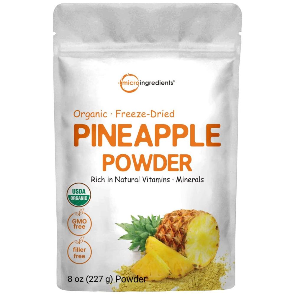 image:imageOrganic Pineapple Powder 8oz 100 Natural Fruit Powder FreezeDried Pineapples Source No Sugar amp Additives Great Flavor for Drinks Smoothie amp Beverages NonGMO amp Vegan Friendly