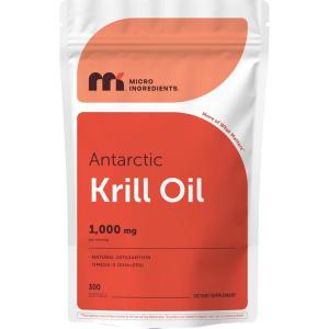 Micro Ingredients Antarctic Krill Oil Supplement, 1000mg Per Serving, 300 Soft-Gels, Rich in Omega-3s EPA, DHA & Natural Astaxanthin, Supports Immune System & Brain Health, Easy to Swallow(300 Count (Pack of 1))