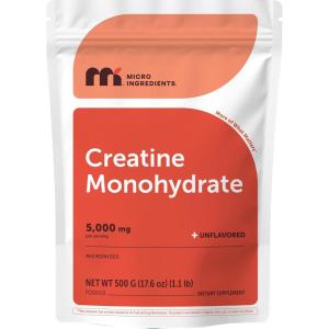 Micro Ingredients Creatine Monohydrate Powder 1 kg (2.2 Lbs), 5000mg Per Serv, Micronized Creatine Powder, Unflavored, No Filler, Keto & Vegan, Easy Dissolve, Pre Workout for Women & Men*(1.1 Pound (Pack of 1))