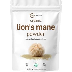 Micro Ingredients Organic Lion’s Mane Mushroom Powder, 16oz | Pure Fruiting Body Superfood | Supports Brain, Focus, Energy & Immune Health | Great for Smoothies & Coffee | Filler Free, Vegan, Non-GMO(16 Ounce (Pack of 1))