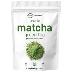 Micro Ingredients Organic Matcha Green Tea Powder, 2 lb | First Harvest, Culinary Grade from Japan | 100% Pure & Unflavored | Great for Tea, Latte & Smoothies | Non-GMO, 0 Calories, Eco-Friendly Packaging(32 Ounce (Pack of 1))