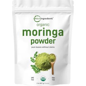 Micro Ingredients Organic Moringa Oleifera Leaf Powder, 2 Pound | Rich in Antioxidants & Immune Vitamins | Pure Leaves Without Stems | Great Superfoods for Tea or Drink | India Grown, Vegan(2 Pound (Pack of 1))