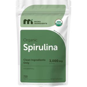 Micro Ingredients Organic Spirulina Supplement, 720 Tablets (4 Month Supply), No Filler & Non-GMO, Rich in Vegan Protein, Vitamins & Prebiotics, Premium Spirulina Pills