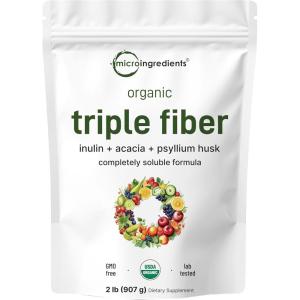 Micro Ingredients Organic Triple Fiber Powder, 2lb | Natural Prebiotic to Support Digestive & Gut Health | Soluble, Easily Digestible | Unflavored, Vegan