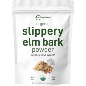 Micro Ingredients Sustainably US Grown, Organic Slippery Elm Bark Powder, 1 Pound (648 Servings), Helps Soothe The Throat and Coughing, No Irradiated, No Contaminated, No GMOs, Pet Friendly