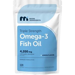 Micro Ingredients Triple Strength Omega 3 Fish Oil Supplements 4200mg Per Serving, 240 Softgels – Lemon Flavored – Burpless | EPA 1200mg + DHA 900mg | Deep Sea Fish(120 Count (Pack of 1))
