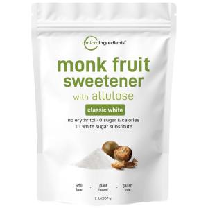 Monk Fruit Sweetener with Allulose, 2 lbs | No Erythritol | No Aftertaste, 1:1 White Sugar Substitute, Keto & Vegan Friendly, Zero Calorie | Great for Drinks, Coffee, Tea, Cookies | Non-GMO