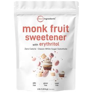 Monk Fruit Sweetener with Erythritol Granules, 4 Pounds, No After Taste, 1:1 White Sugar Substitute, Keto Diet Friendly, Zero Calorie, Natural Sweetener for Drinks, Coffee, Tea, Cookies, No-GMO, Vegan