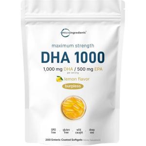 Omega 3 Fish Oil DHA Supplements 1000mg with EPA 500mg, 200 Softgels – Lemon Flavored, Burpless (Enteric Coated) | Deep Sea Fresh Fish, Wild Caught from Norwegian Waters | Mercury Free