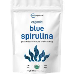 Organic Blue Spirulina Powder (Phycocyanin Extract), 60 Servings – No Fishy Smell, 100% Vegan Protein from Blue-Green Algae, Natural Luminous Food Coloring for Smoothies, Baking, Drinks & Cooking(1.06 Ounce (Pack of 1))