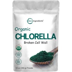 Organic Chlorella Powder, 10 Ounce, Broken Cell Wall, Rich in Vegan Proteins & Vitamins, Raw, Bulk Premium Chlorella Supplement, Vegan Friendly, Non-Irradiation